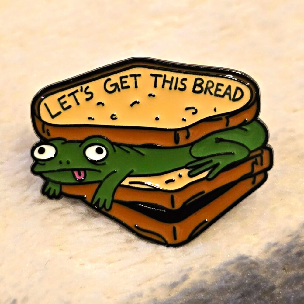 "Let's Get This Bread" Frog Sandwich Enamel Pinback Collectible Pin
